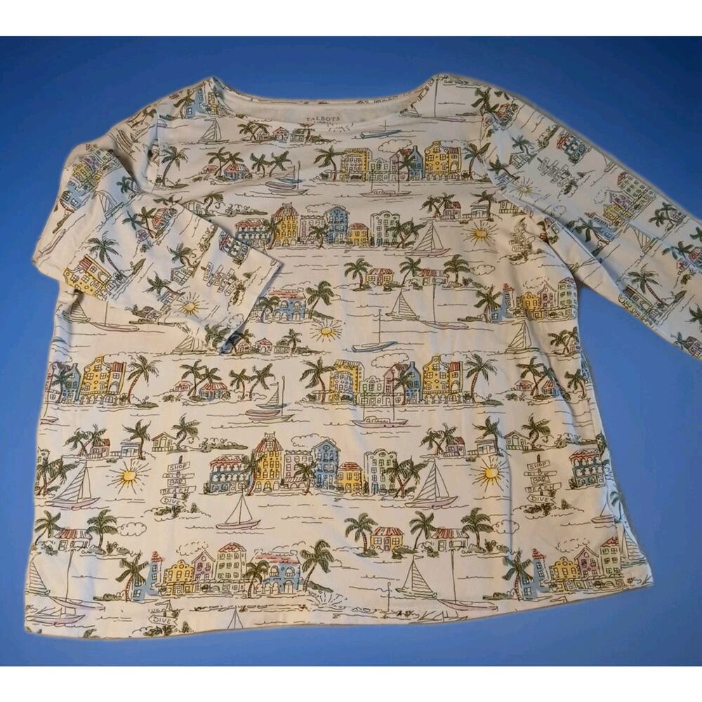 Talbots Womens Top Size XXL 3/4 Sleeve Summer Print Cotton/Spandex Lightweight